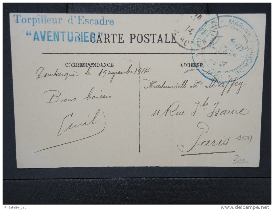 FRANCE-Griffe Du Torpilleur " Aventurier" Sur Cp De Dunkerque  En 1914   A VOIR  LOT P 5459 - Poste Navale