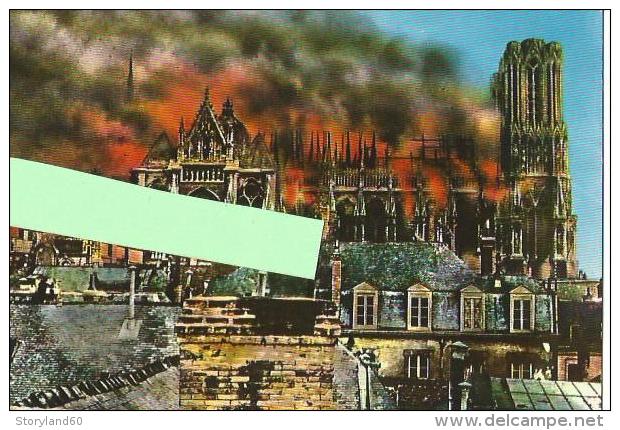 Reims , La Cathédrale En Flamme , Cpm Couleur - Guerre 1914-18