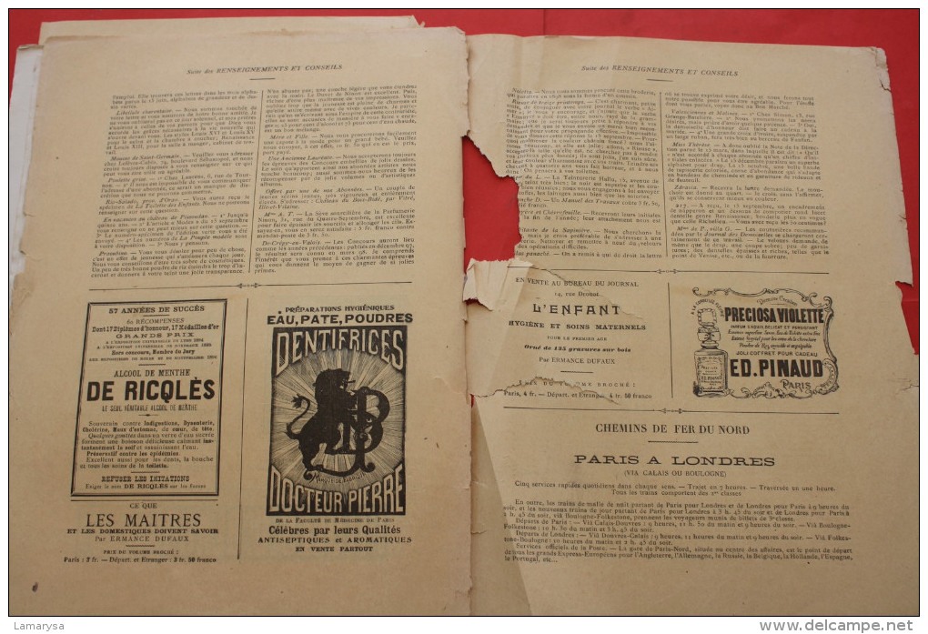 1er OCT 1897 JOURNAL DES DEMOISELLES ENLUMINURES Mode Travaux Lecture Réclames Faire défiler les images de cette vente>