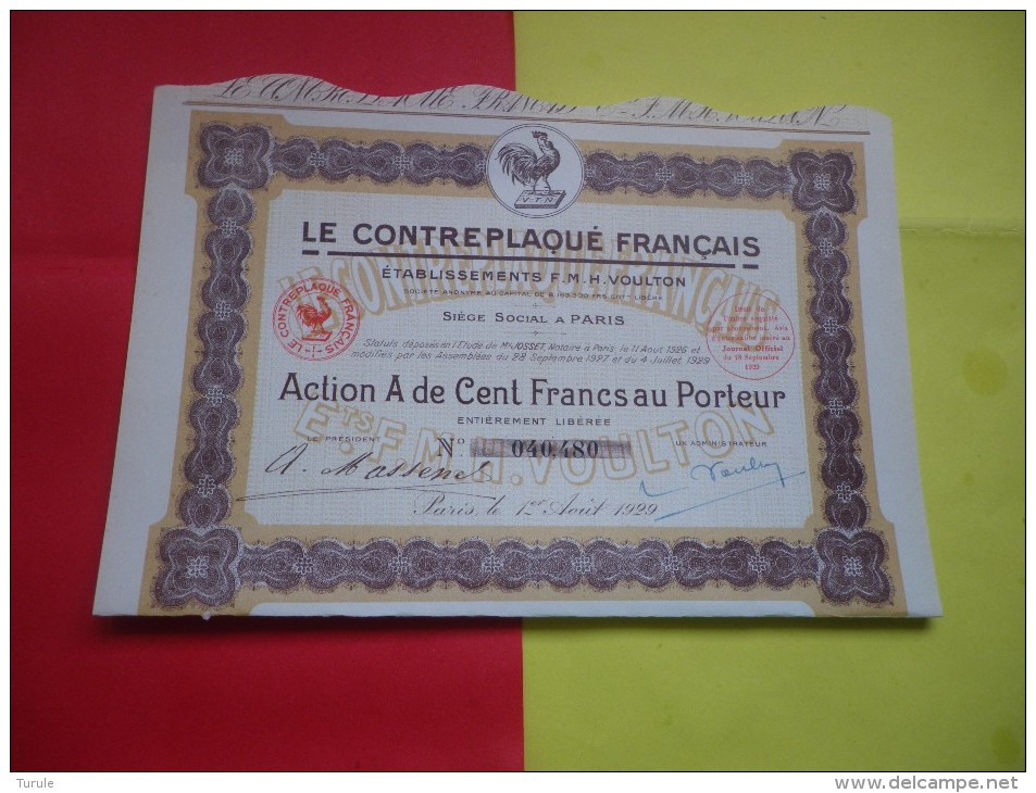 LE CONTREPLAQUE FRANCAIS  (ets VOULTON) 100 Francs (1929) - Autres & Non Classés