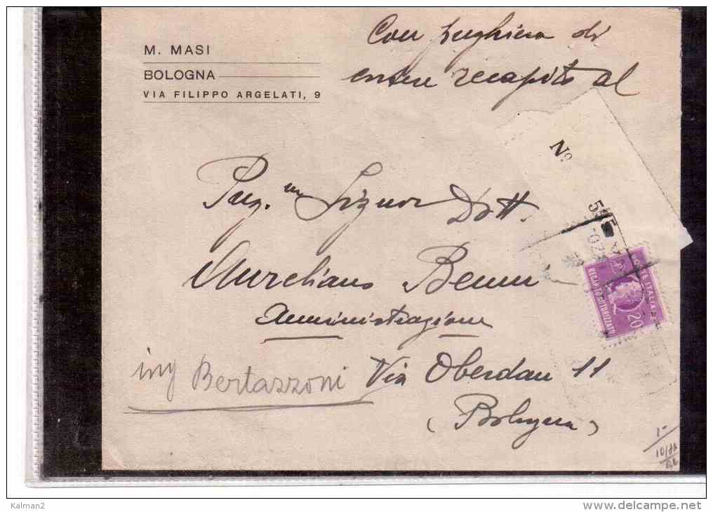 JJ3   -   STORIA POSTALE   /    LETTERA TASSATA L. 20 - 1946-60: Storia Postale