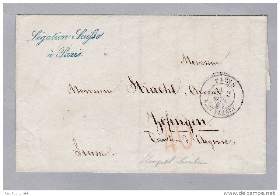 MOTIV Botschaft 1864-09-02 Paris Légation Suisse Nach Zofingen - ...-1845 Prephilately