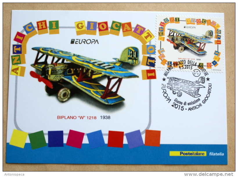 ITALY EUROPA CEPT 2015 OFFICIAL MAXICARD FDC, BIPLANO W 1218 - 2015