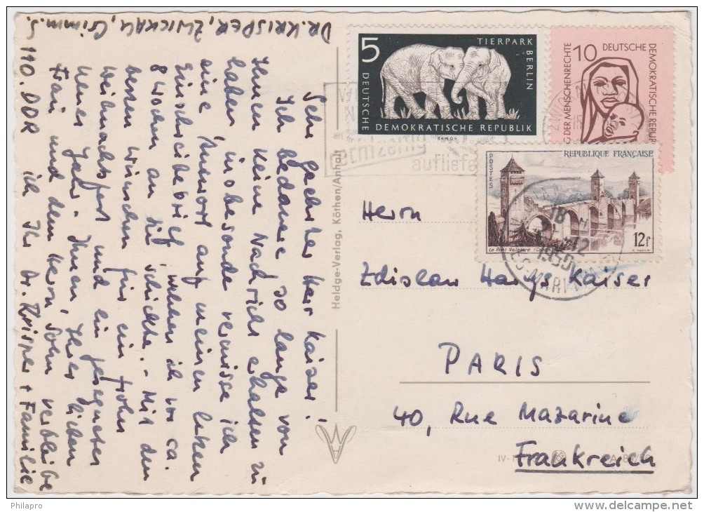 STAMPS MIXED FRANKLING ELEPHANT ON 1 CARD  ALLEMAGNE  DDR /GERMANY + FRANCE        Réf  9923 - Unclassified