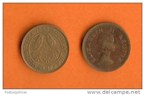 SOUTH AFRICA 1953-1960 1/4 Penny Elizabeth II KM44 - Zuid-Afrika