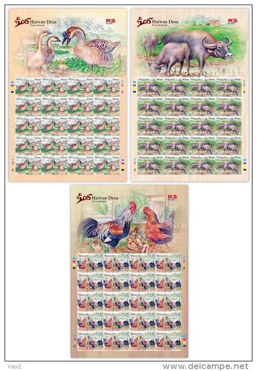 Malaysia 2015 S#1534-1536 Farm Animals Full Sheet MNH Fauna Bird Goose Chicken Buffalo Zodiac - Malaysia (1964-...)