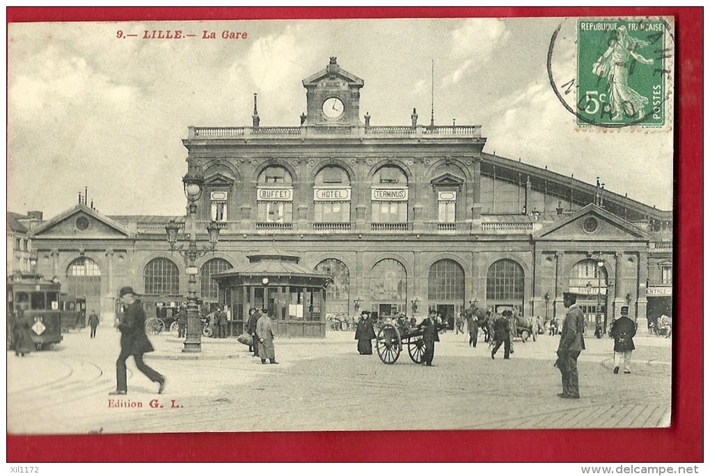 XBH-12 Lille, La Gare. TRES ANIME. Tramway. Cachet Frontal Pour Angoulème - Lille