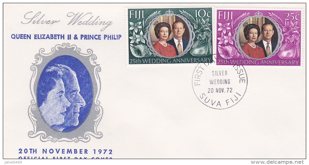 Fiji 1972 25th Anniversary Silver Wedding FDC - Fiji (1970-...)