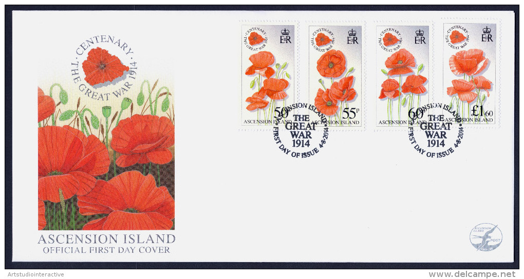 2014 ASCENSION ISLAND "CENTENARIO PRIMA GUERRA MONDIALE / CENTENARY OF FIRST WORLD WAR" FDC - Ascension