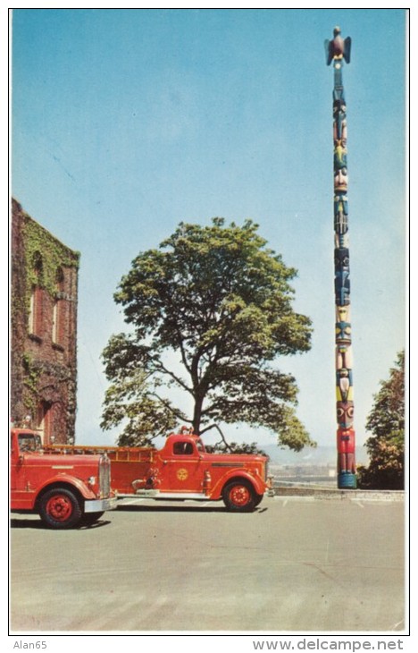 Tacoma Washington, World's Tallest Totem Pole, Fire Engine, C1950s/60s Vintage Postcard - Tacoma