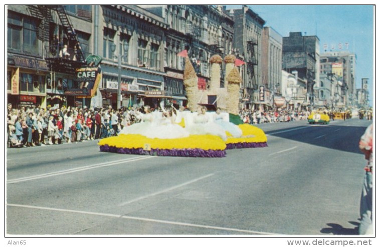 Tacoma Washington, Daffodil Parade, Street Scene, Business District, C1950s Vintage Postcard - Tacoma