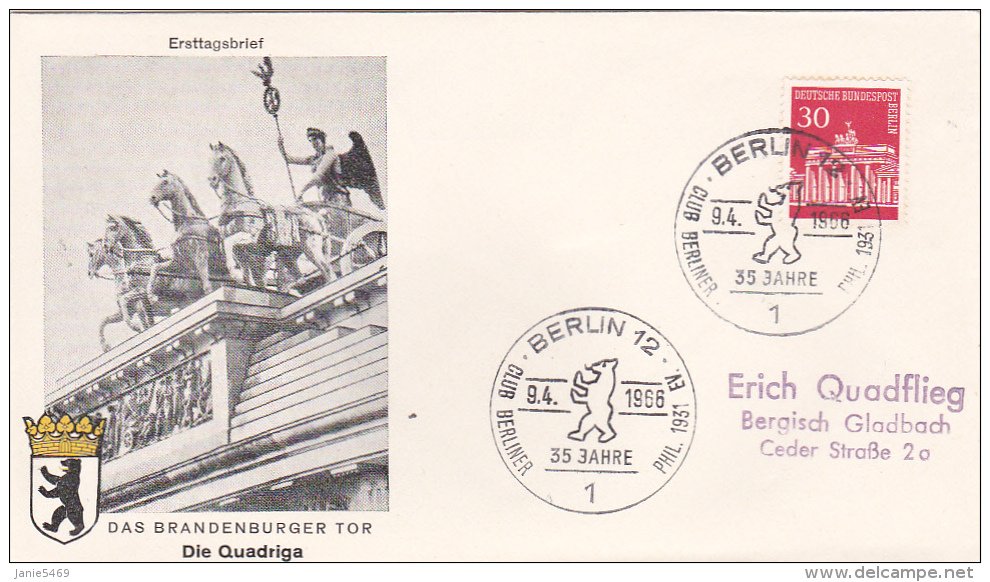 Germany Berlin 1966 Berlin Club 35 Years,commemorative Cover - Other & Unclassified