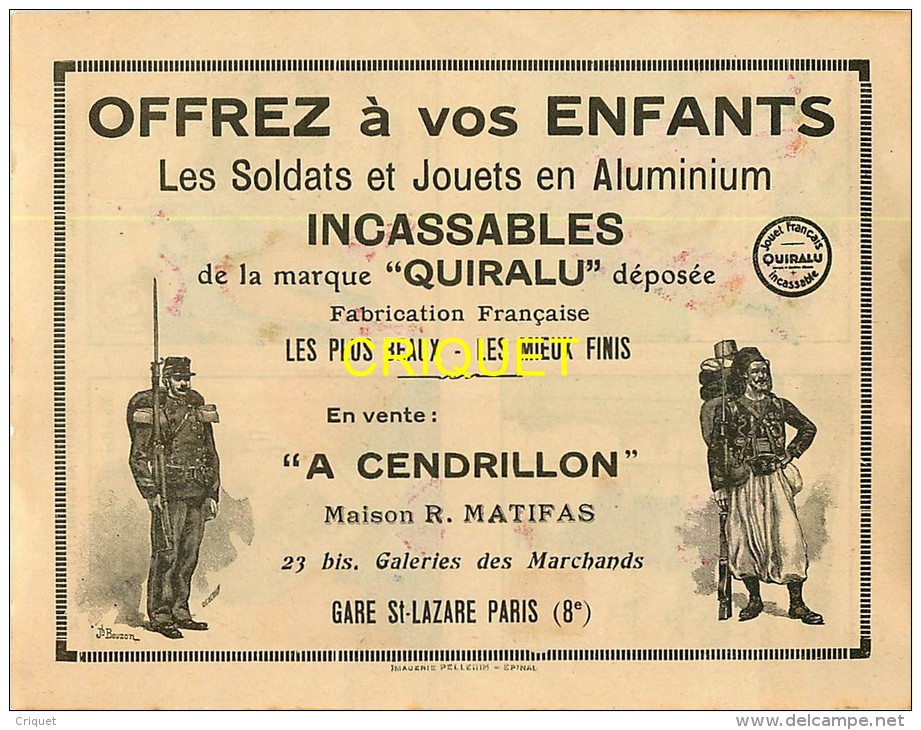 Imagerie D'Epinal, Questions Devinettes Avec Belle Publicité Soldats Et Jouets Quiralu Au Verso, N ° 1301 - Autres & Non Classés