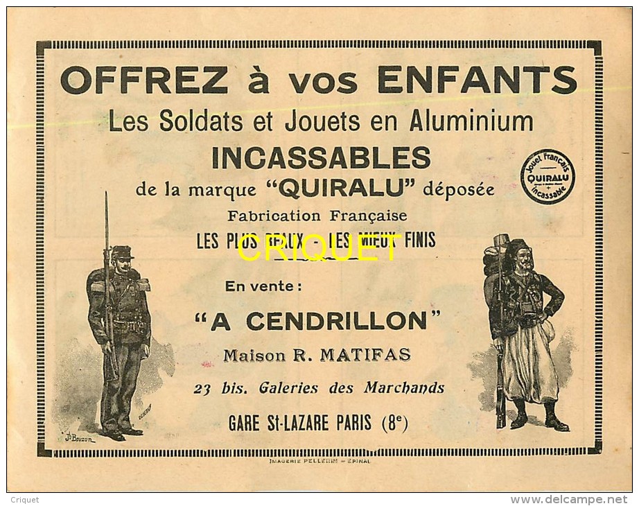 Imagerie D'Epinal, Questions Devinettes Avec Belle Publicité Soldats Et Jouets Quiralu Au Verso, N ° 1313 - Autres & Non Classés