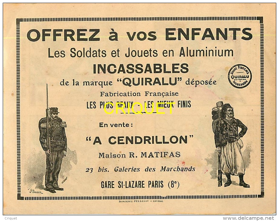 Imagerie D'Epinal, Questions Devinettes Avec Belle Publicité Soldats Et Jouets Quiralu Au Verso, N ° 1317 - Autres & Non Classés