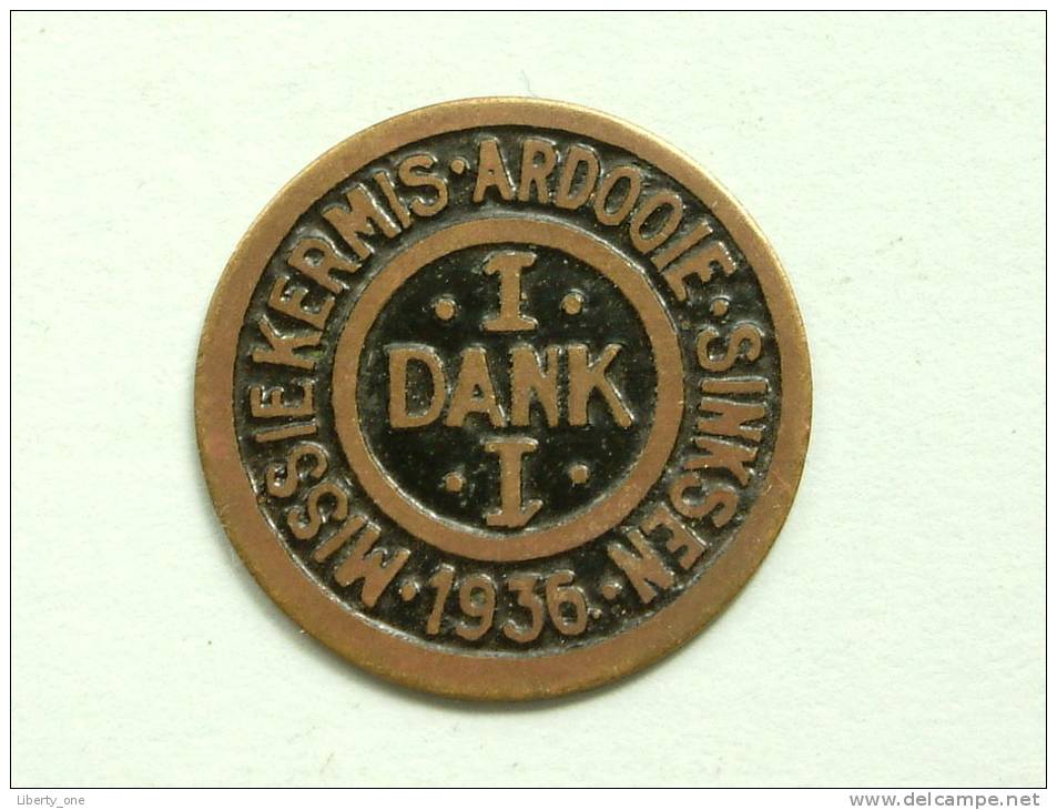 ARDOOIE 1 DANK MISSIEKERMIS SINKSEN 1936 / Dankpenning / Kleur : Geel Koper ( Details Zie Foto´s ) !! - Autres & Non Classés