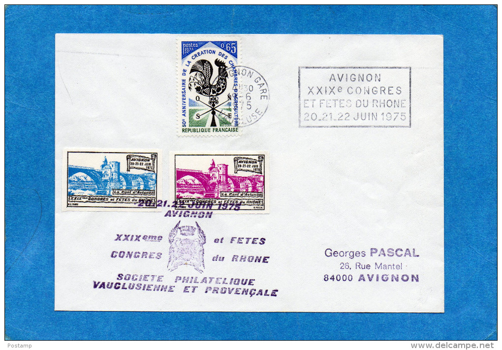 MARCOPHILIE-ERINNOPHILIE-lettre Avignon 1975afft+ Flamme -+2 Vignettes Du Congès Et Fêtes Du Rhone - Tourism (Labels)