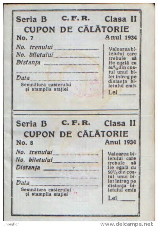 Two Travel Vouchers By Railway, 2nd Class, Bukovina Chernivtsi From The Year 1934 Unused - 2/scans - Europa