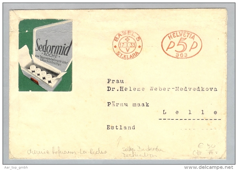 MOTIV Chemie 1933-10-17 Roche Illus.Brief Freistempel+O - Frankiermaschinen (FraMA)