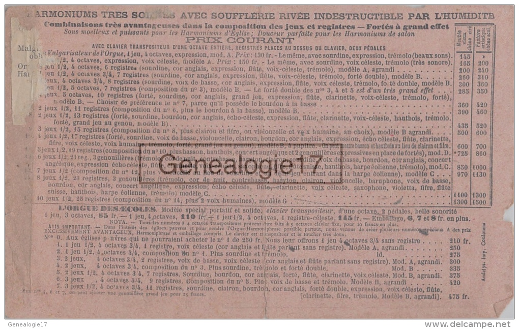 27 168 LES ANDELYS EURE Buvard Manufacture D Orgues DUMONT Succ LELIEVRE ( Tres Interessant Car TARIF CATALOGUE Au Verso - Autres & Non Classés