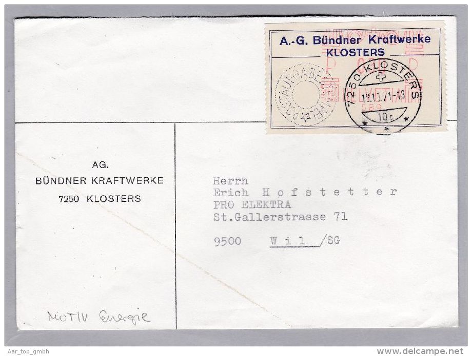 MOTIV ENERGIE 1971-10-18 Klosters Freistempel Bündner Kraftwerke Klosters - Frankiermaschinen (FraMA)