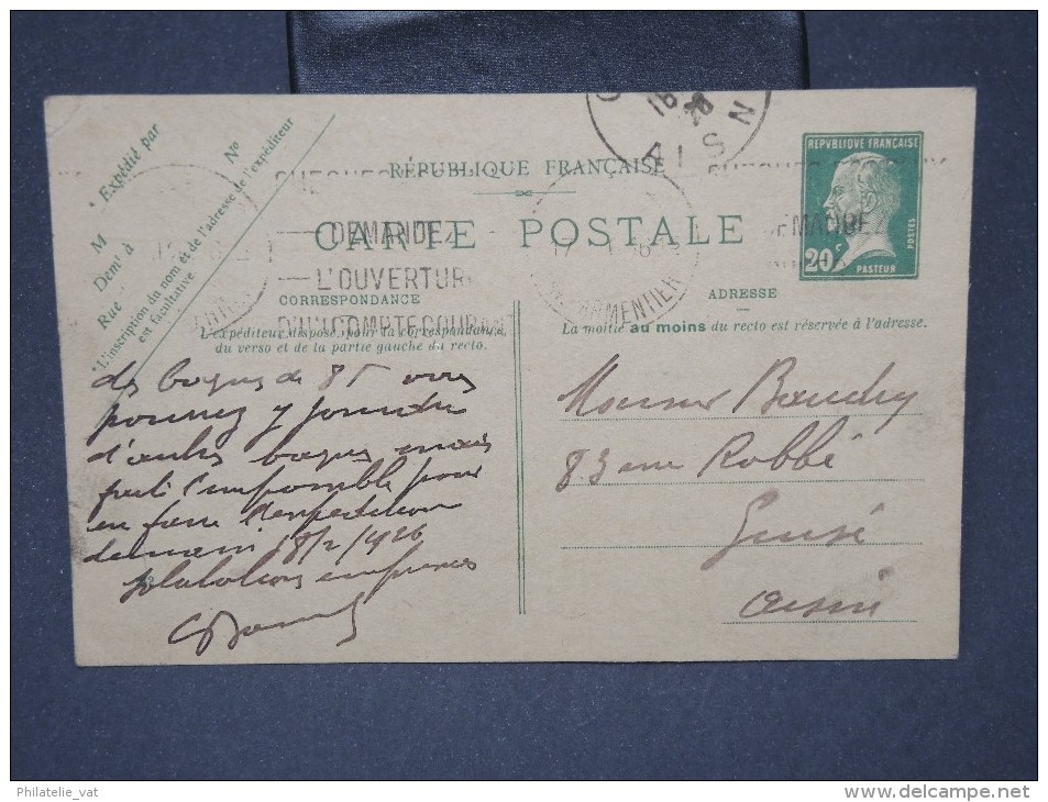 FRANCE- Entier Postal Type Pasteur De Paris Pour  Guise  En 1926       A Voir     LOT P5514 - Standard Postcards & Stamped On Demand (before 1995)