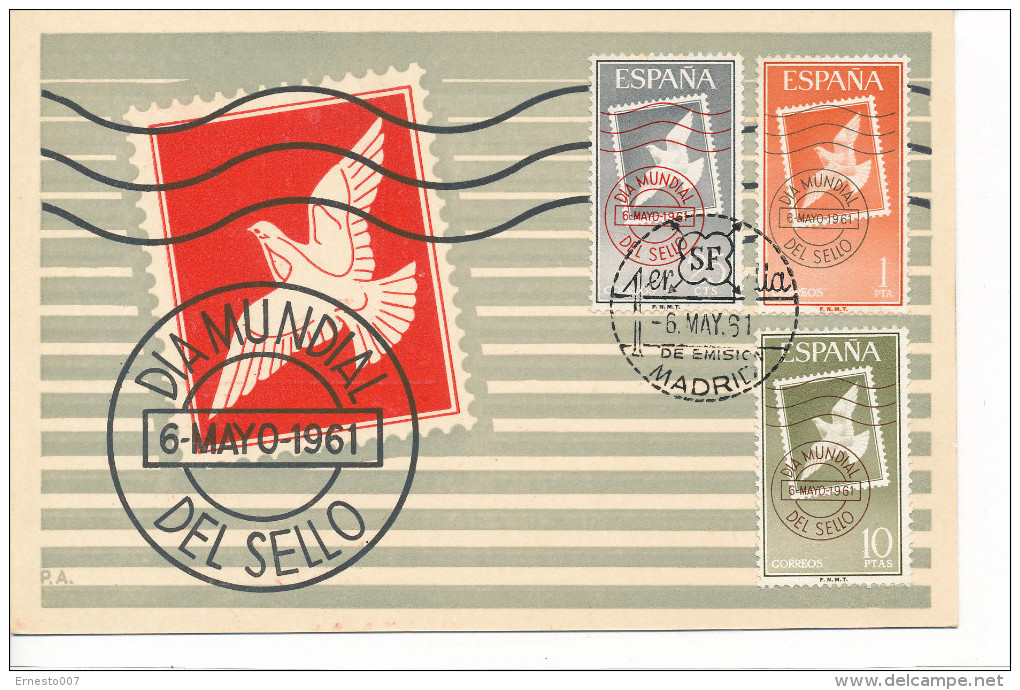 Spanien/España, Ersttagsbrief-Ersttagsansichtskarte/FDC-FDCard, Dia Mundial Del Sello - 1961, Siehe Scan + *) - FDC