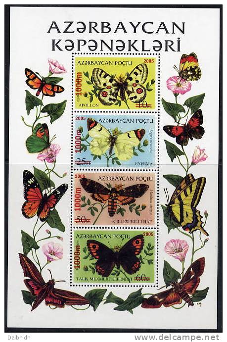 AZERBAIJAN 2005 1000m Surcharges On Butterflies Block MNH / ** - Azerbaïjan