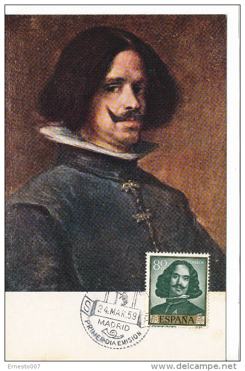 Spanien/España, Ersttagsbrief-Ersttagsansichtskarte/FDC-FDCard, Autoretrato-Selbstbildnis/Velazquez - 1959, Siehe Scan + - Maximumkarten