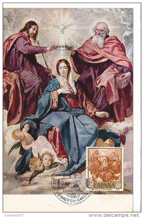 Spanien/España, Ersttagsbrief-Ersttagsansichtskarte/FDC-FDCard, La Coronacion De La Virgen/Velazquez - 1959, Siehe Scan - Maximumkarten