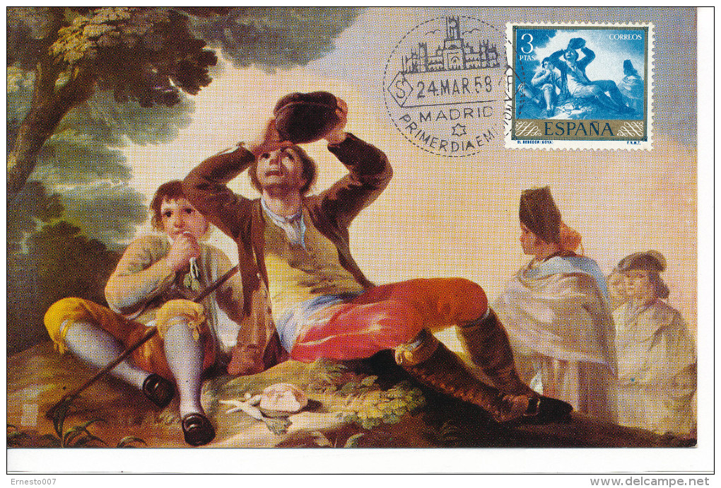 Spanien/España, Ersttagsbrief-Ersttagsansichtskarte/FDC-FDCard, El Bebedor/Goya - 1958, Siehe Scan + *) - Maximumkarten