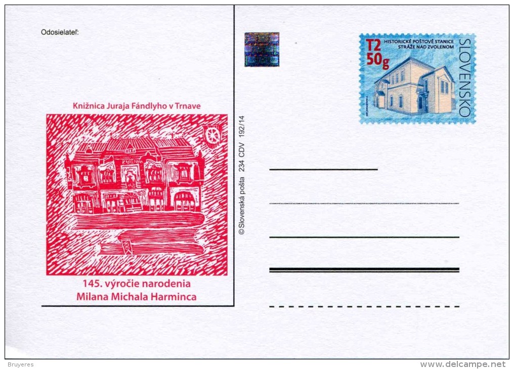 Entier Postal De 2014 Sur Carte Postale Illustrée "145e Anniv. De Milana Michala Harminca" - Postales