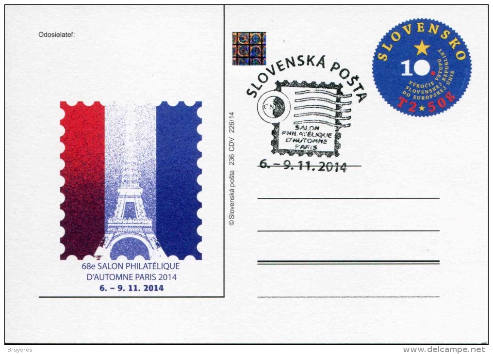 Entier Postal De 2014 Sur Carte Postale Illustrée "Salon Philatélique D'Automne" Oblit. 6-9/11/2014 - Postales