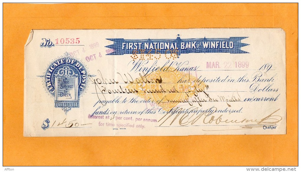 United States Check Cheques Bank Note Old - Cheques & Traverler's Cheques