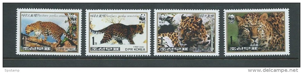 Korea North 1998 WWF Leopard Set Of 4 MNH , 2 With Gum Bends - Korea, North