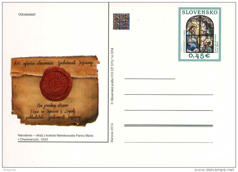 Entier Postal De 2015 Sur Carte Postale Illustrée "200 Ans De La Restauration De La Société De Jésus - Vitrail " - Postales