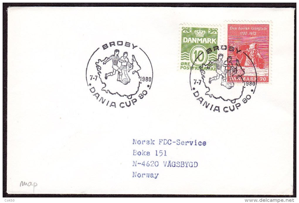 DENMARK, Dania Cup Soccer/football 7.7.1980 In Broby On Letter To Norway - Covers & Documents