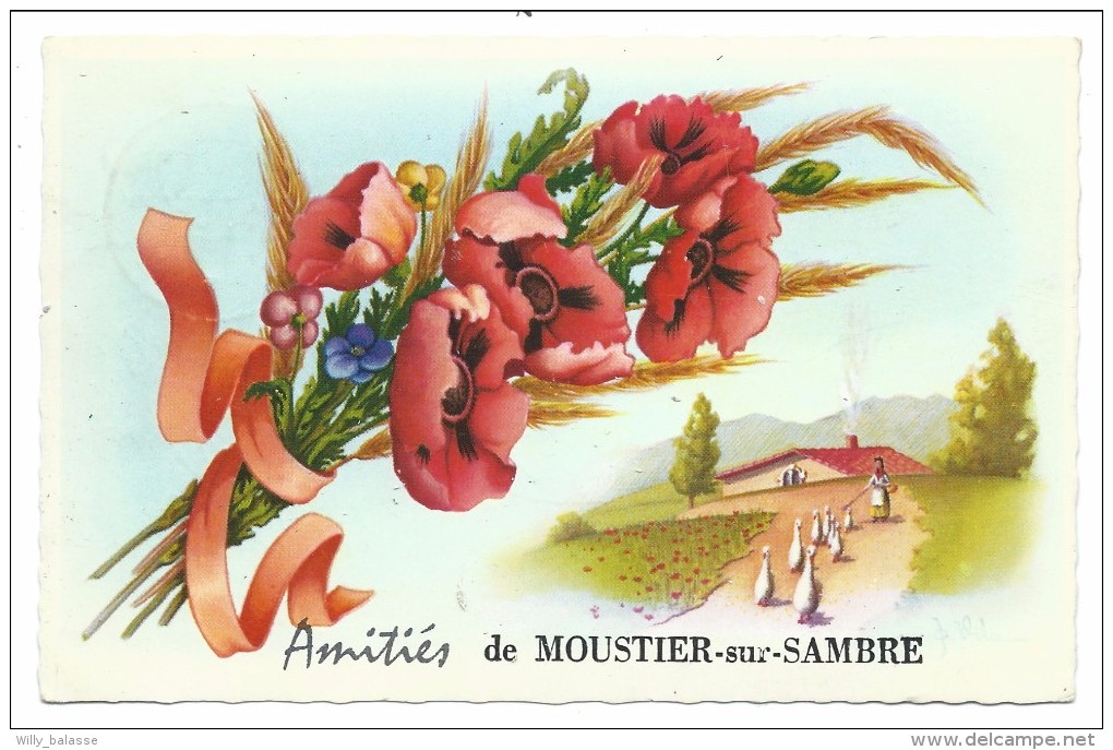 CPA - Amitiés De MOUSTIER SUR SAMBRE- Carte Fantaisie - Fleurs    // - Jemeppe-sur-Sambre