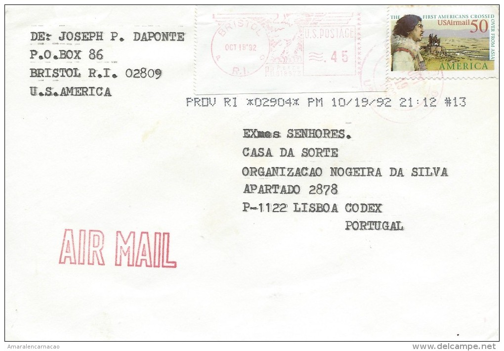 UNITED STATES - LETTER REGISTERED MAIL POUR PORTUGAL - MARCOPHILIE - CACHET BRISTOL19-09-1992 - Covers & Documents