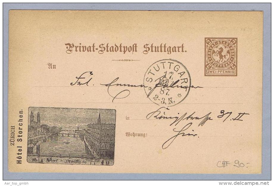 MOTIV Hotel Werbung Privatpost Stuttgart 1887-03-17 - Lettres & Documents