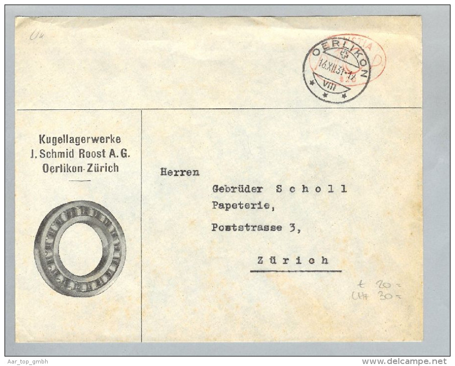 MOTIV Industrie Kugellager 1931-12-16 Brief Frei-O # 820 - Frankiermaschinen (FraMA)