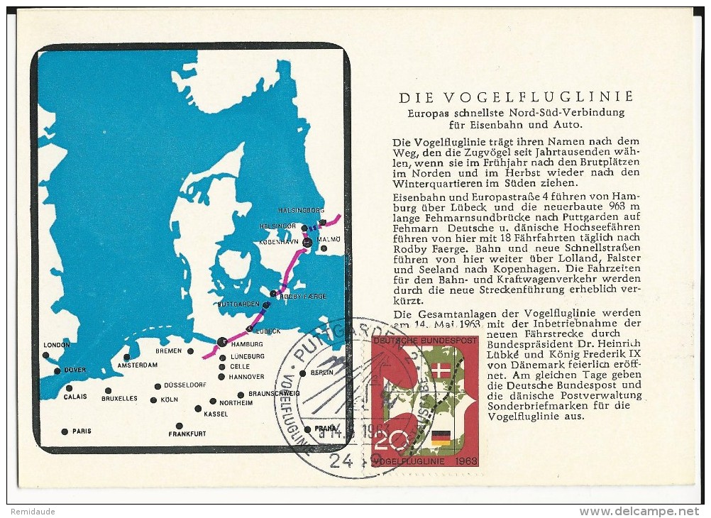 DANMARK - 1963 - CARTE POSTALE Avec CACHET MARITIME Du PAQUEBOT "KONG FREDERIK IX" De RODBY - Cartas & Documentos