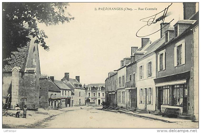 Ref G454-   Cher  - Preveranges - La Rue Centrale   -carte Bon Etat  - - Préveranges