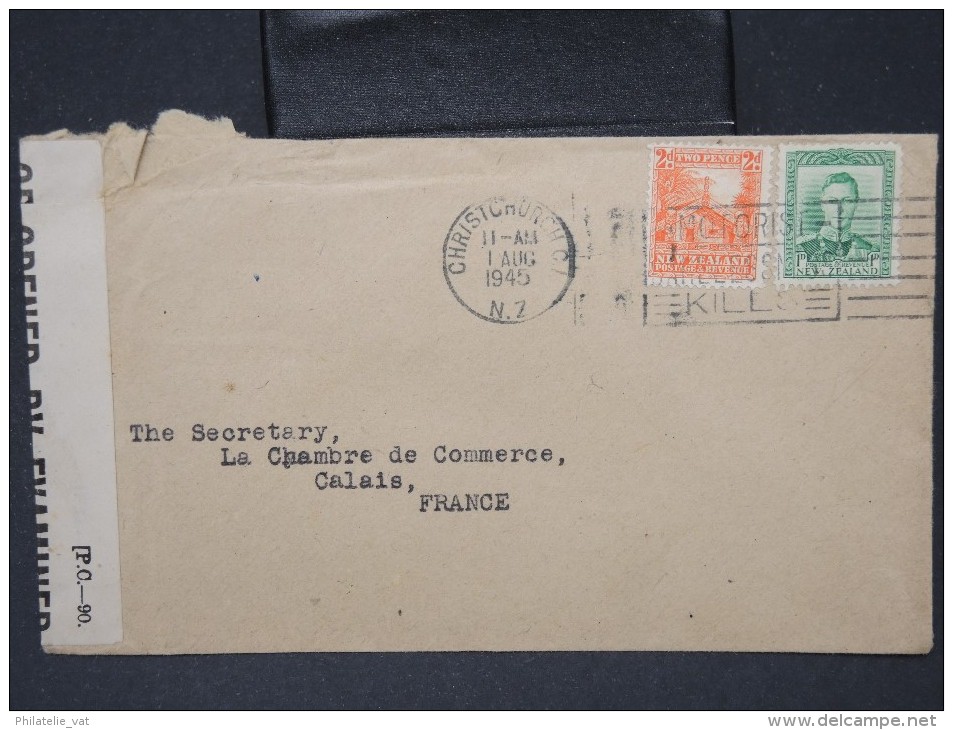 NOUVELLE-ZELANDE-Enveloppe De Christchurch Pour Calais En 1945 Avec Bande De Controle   A Voir  LOT P5541 - Briefe U. Dokumente