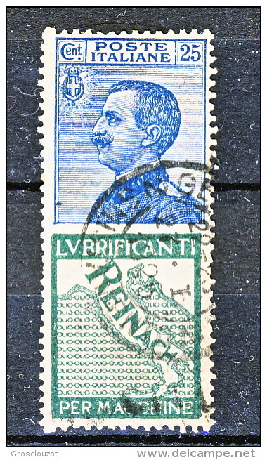 Pubblicitari 1924-25, Sassone N. 7, C. 25 Azzurro E Verde, Usato, Molto Ben Centrato Cat. € 130 - Pubblicitari