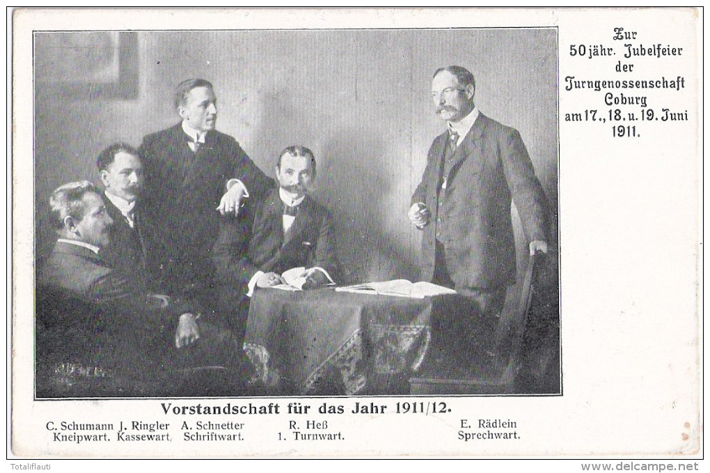 COBURG 50 Jahre Turngenossenschaft 17 - 19.6.1911/1912 Vorstand Schaft 5 Herren Turnwart Kneipwart Kassewart Schriftwart - Coburg