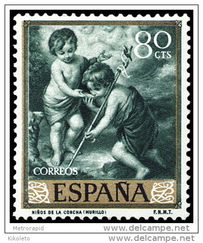 ESPAÑA AÑO 1960 EDIFIL 1274 * MH Sello Nuevo Con Fijasellos - BARTOLOME ESTEBAN MURILLO - 80 Cts - Usados