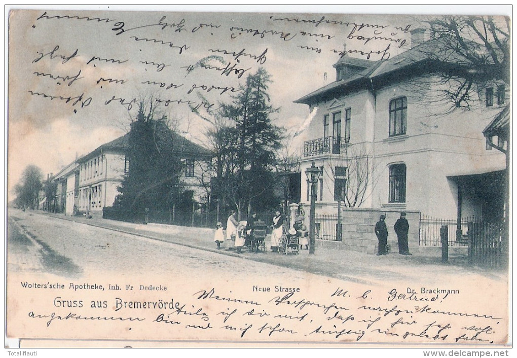 Gruss Aus BREMERVÖRDE Neue Strasse Woltersche Apotheke Inhaber Fr Dedecke Villa Dr Brackmann Nannys 26.8.1905 - Bremervoerde