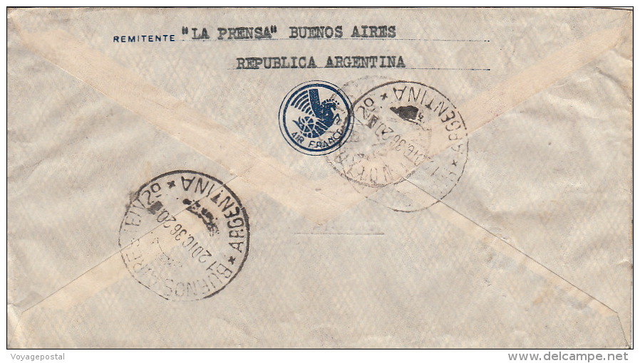 Lettre AIR FRANCE, Argentine Pour Paris Recommandé 1936 - Briefe U. Dokumente