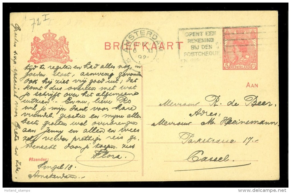 HANDGESCHREVEN BRIEFKAART Uit 1920 Van AMSTERDAM Naar CASSEL DEUTSCHLAND * VOORDRUK *  (9803M) - Postal Stationery